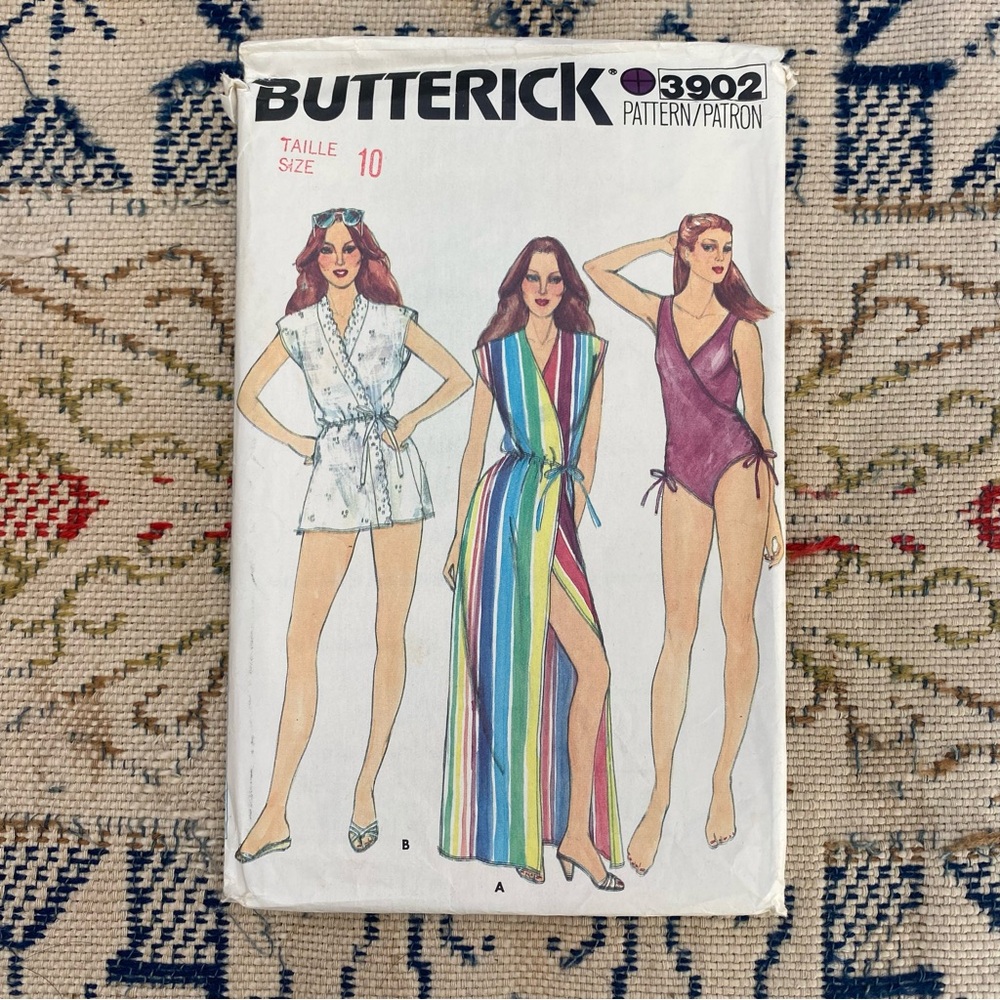 Butterick 3902 80s Vintage Sewing Pattern Swimsuit Cover Up Lounge Robe Swim